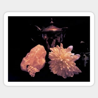 Florals, Silver, and Quartz - Baroque Inspired Dark Still Life Photo Sticker